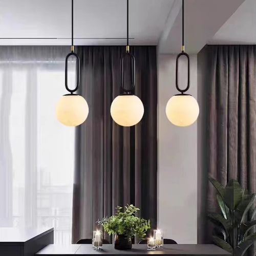 lampe suspendue led en laiton et marbre naturel décorative réglable - vue 4 sur 8