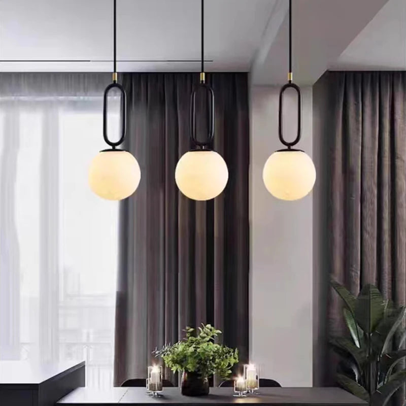 lampe suspendue led en laiton et marbre naturel décorative réglable - vue 3 sur 8