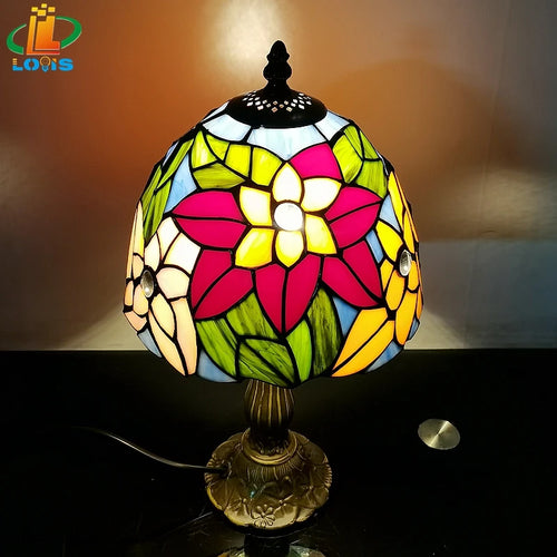 lampe à poser design scandinave vitrail antique en métal - vue 4 sur 6