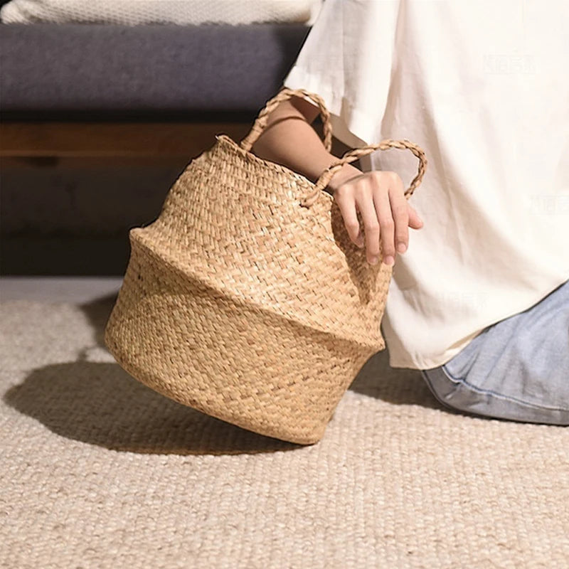 paniers de rangement pliables en rotin avec poignée pour divers usages