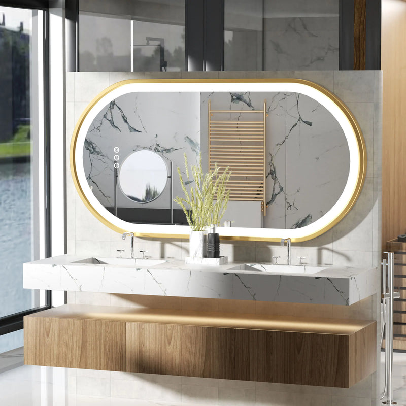 grand miroir oval à led avec éclairage intensité variable et antibuée