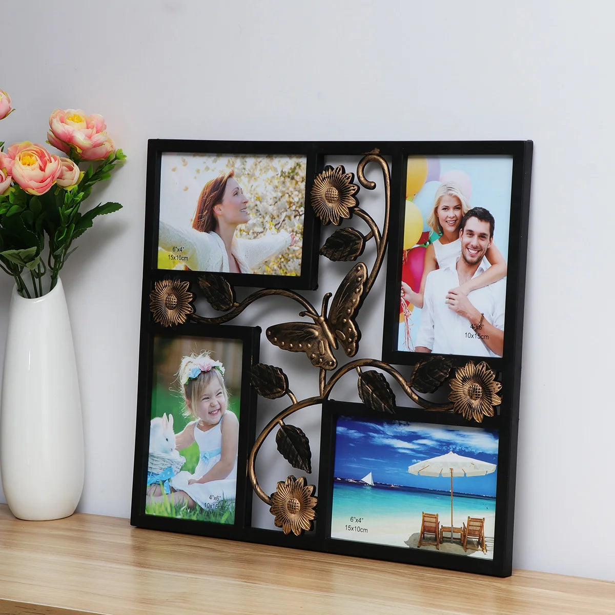 cadre photo décoratif vintage à 4 ouvertures avec fleurs
