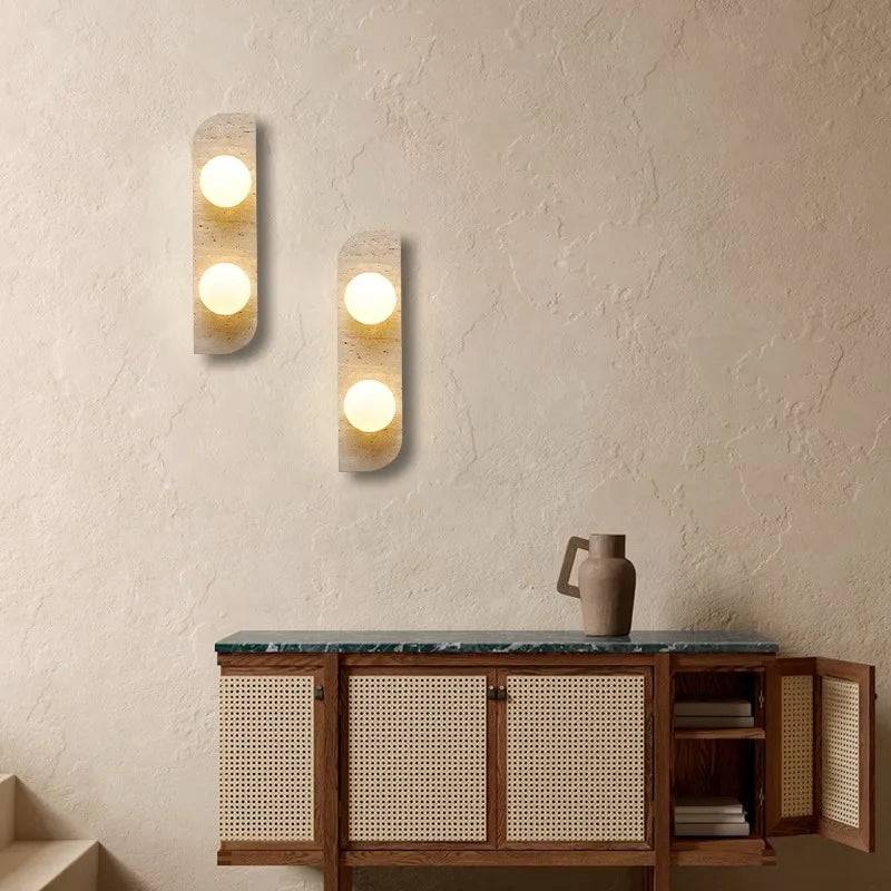 applique murale en pierre naturelle et verre ampoule g4