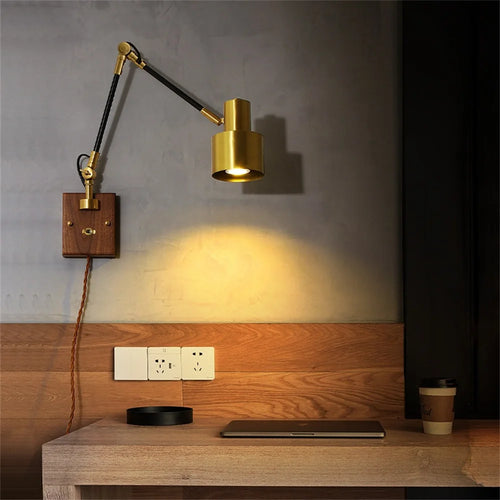 applique loft vintage ajustable en bois et cuivre luminaria - vue 3 sur 10