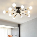 lustre industriel moderne avec tiges multiples en fer et bois