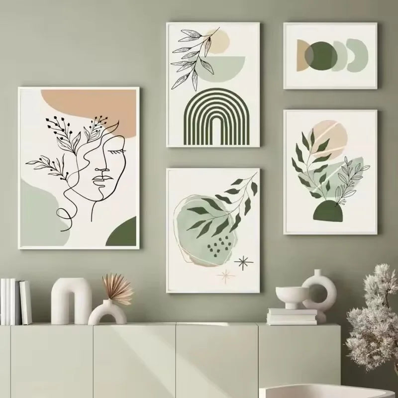 peinture abstraite de plantes vertes style bohème décoration murale