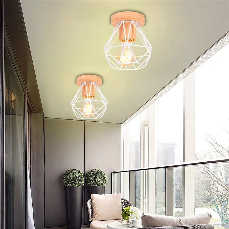 E27 plafonnier fer bois plafonnier nordique moderne Mini lampe pour salon chambre cuisine décoration luminaire