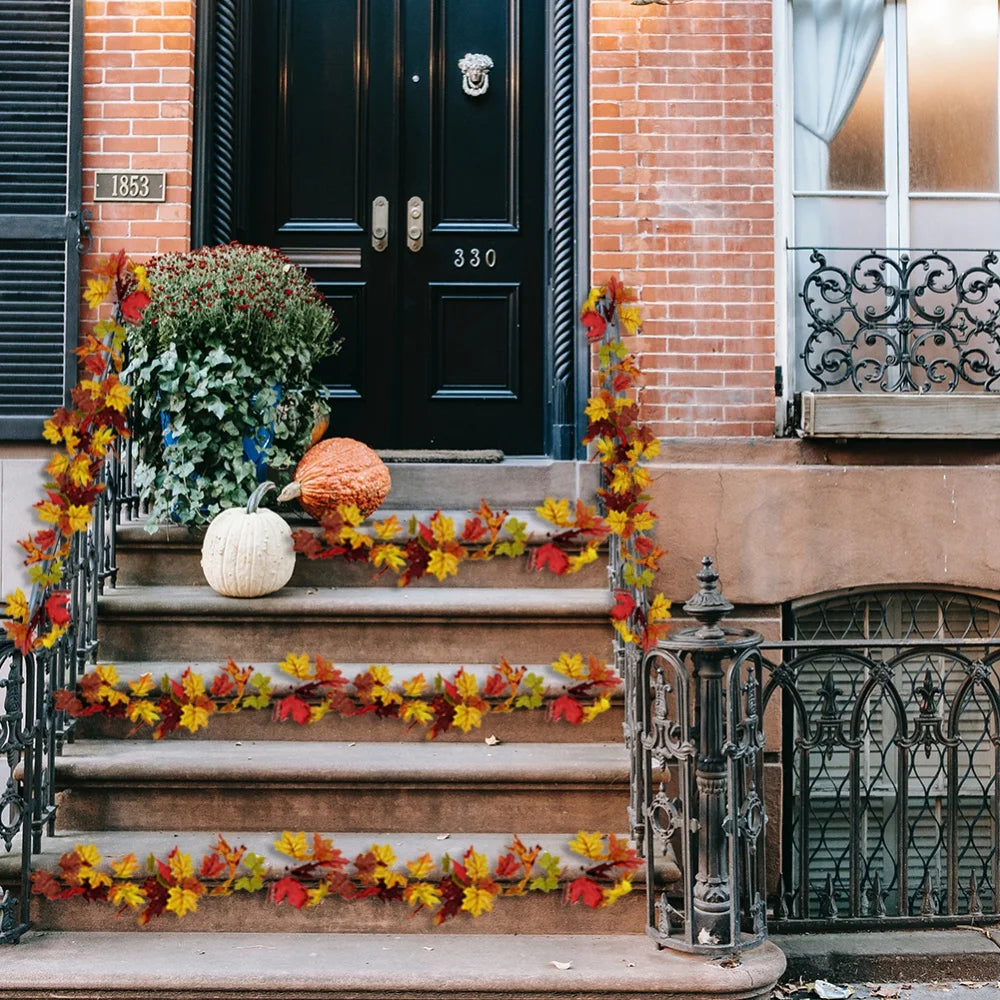 guirlande de feuilles d'érable artificielles en soie décorative pour jardin - vue 4 sur 16