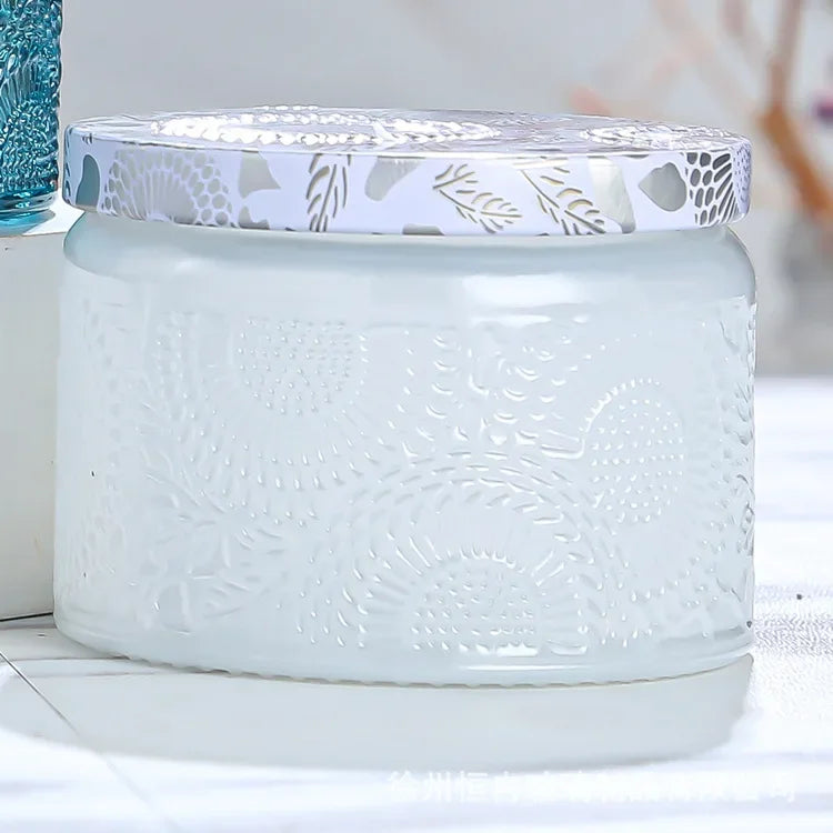 pot à bougie en relief en verre avec couvercle pour aromathérapie - vue 8 sur 13