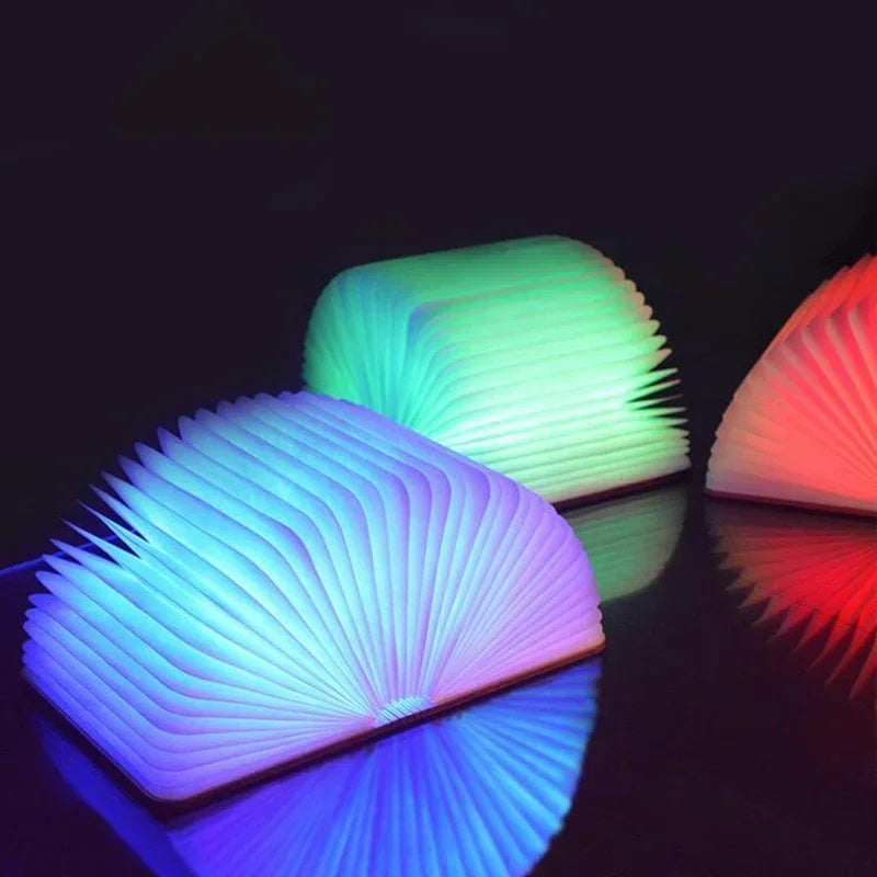 3D pliant créatif LED veilleuse RGB couleur USB Recharge en bois livre lumière décor chambre bureau lampe de Table pour enfant cadeau d'anniversaire