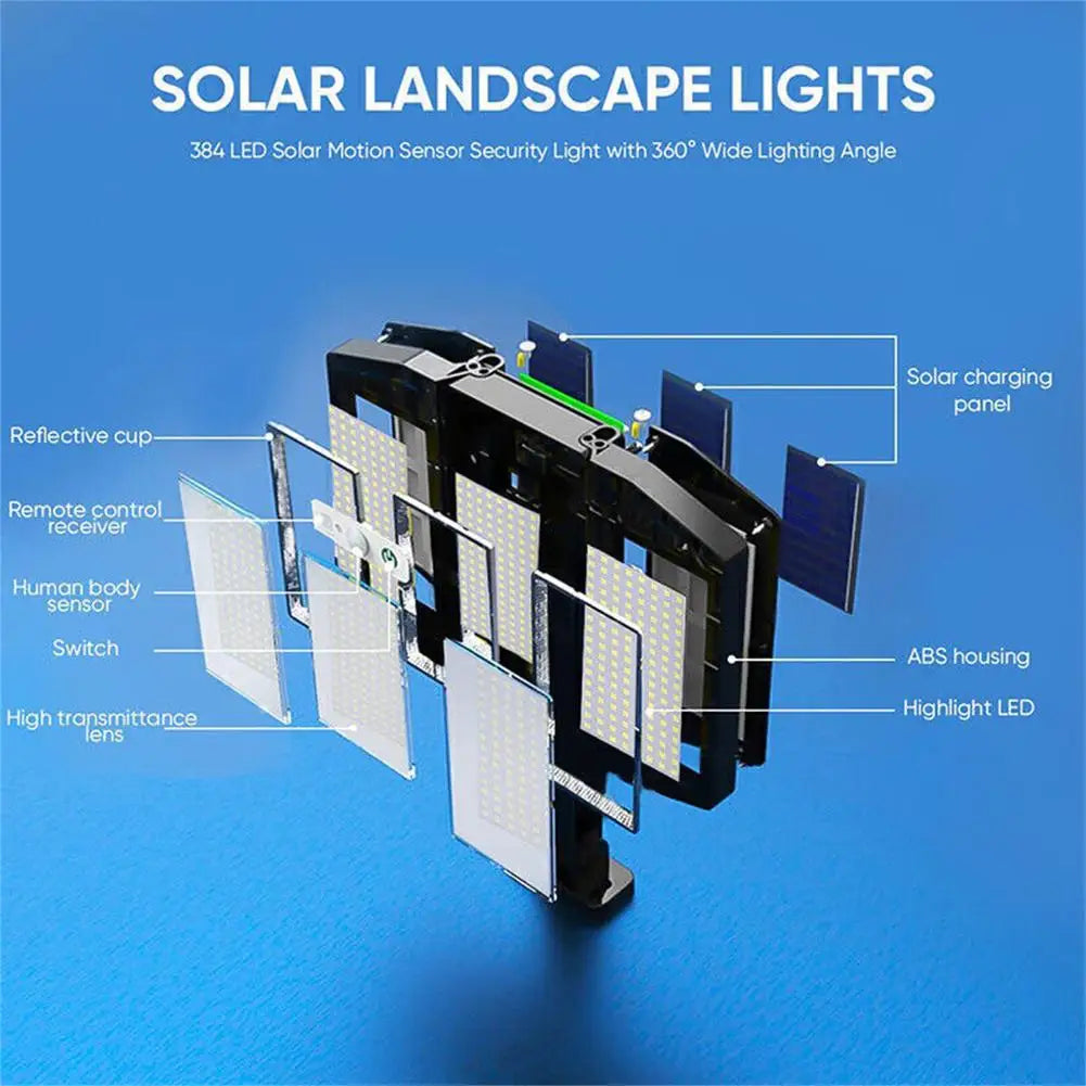 lampadaire solaire 384 led étanche avec capteur et télécommande - vue 5 sur 7