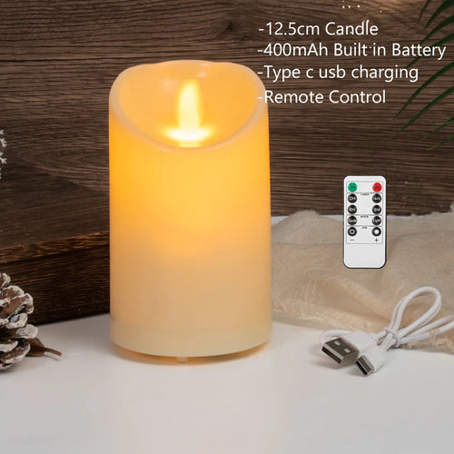 bougie pilier led rechargeable à distance avec minuterie et ambiance festive - vue 10 sur 13