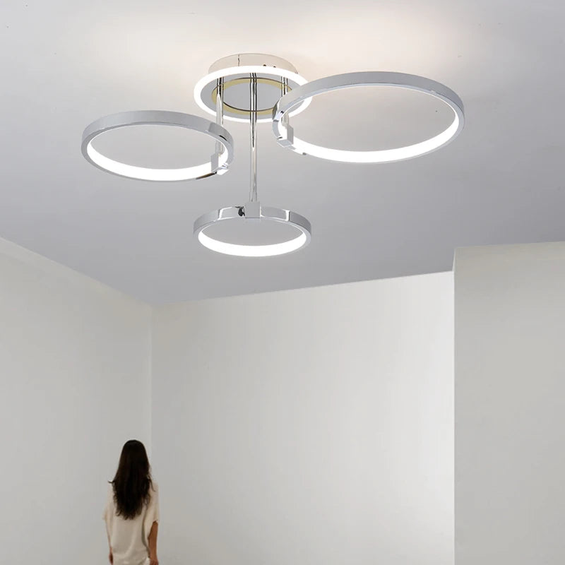 Plafonnier doré à anneaux led moderne - vue 7 sur 10