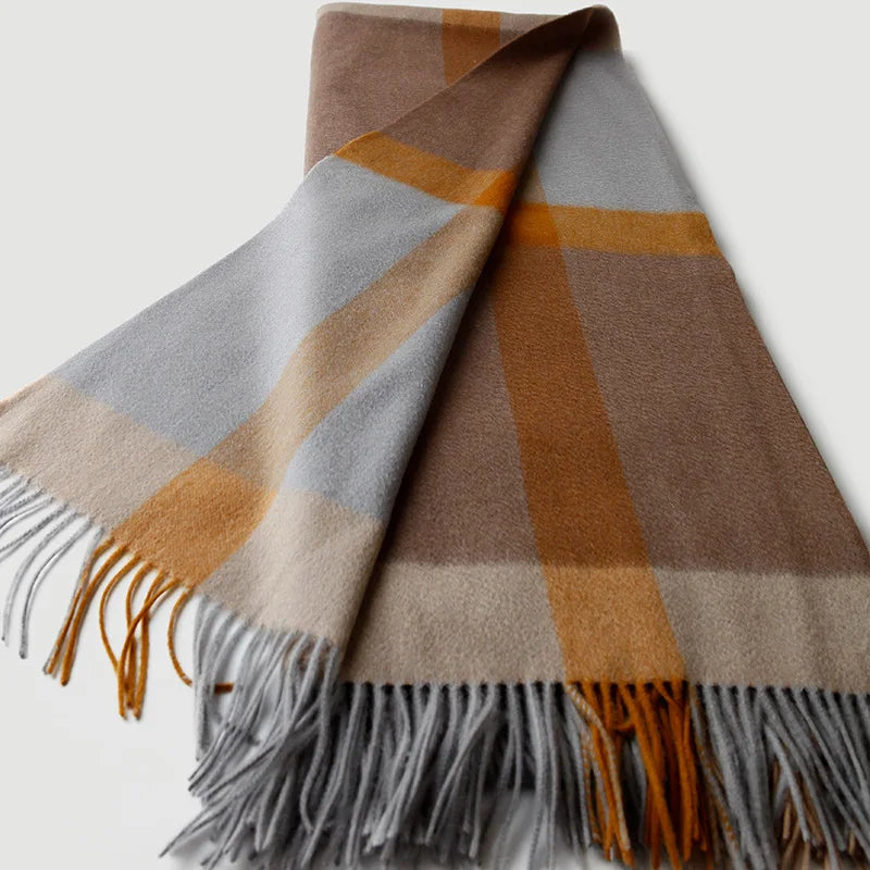 Plaid laine carreaux franges style jacquard salon - vue 4 sur 7