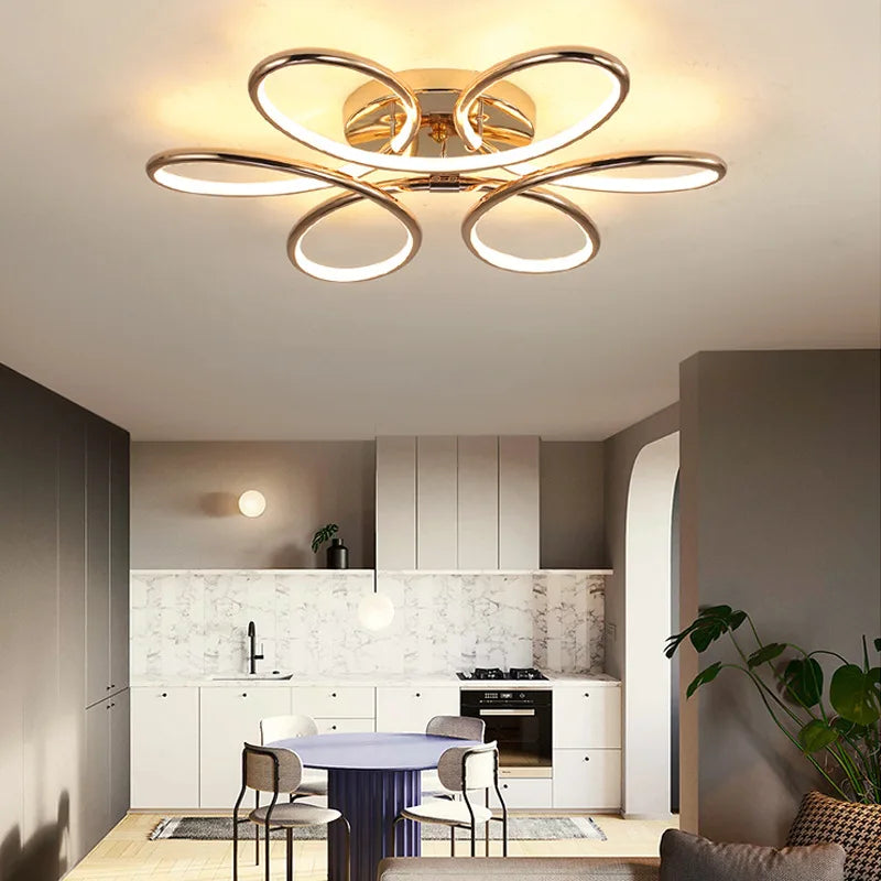 Lustre plafond LEDs aluminium doré décoration - vue 6 sur 10