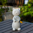 statue de jardin chat avec lanterne solaire décorative pour extérieur
