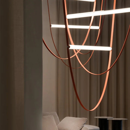 ceinture en cuir moderne avec suspension led pour décoration luminaire - vue 2 sur 14