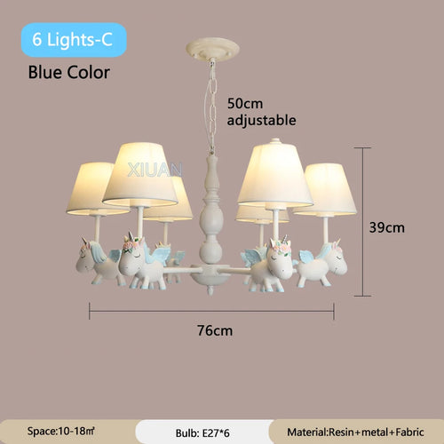 lustre licorne dessin animé pour chambre d'enfant suspendu - vue 24 sur 24