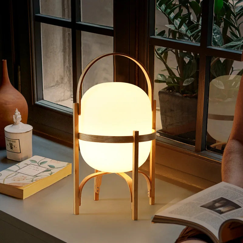 lampe sur pied bois moderne art éclairage table salon étude chambre portable - vue 5 sur 8