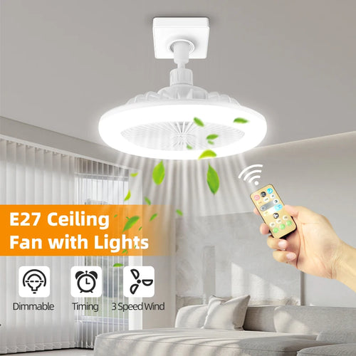Fan Luster Silent Ceiling Fan Light with Remote Lamp E27 Control Bedroom Living, Home Lighting Source, Ac85-265v  Ceiling Fan - vue 3 sur 8