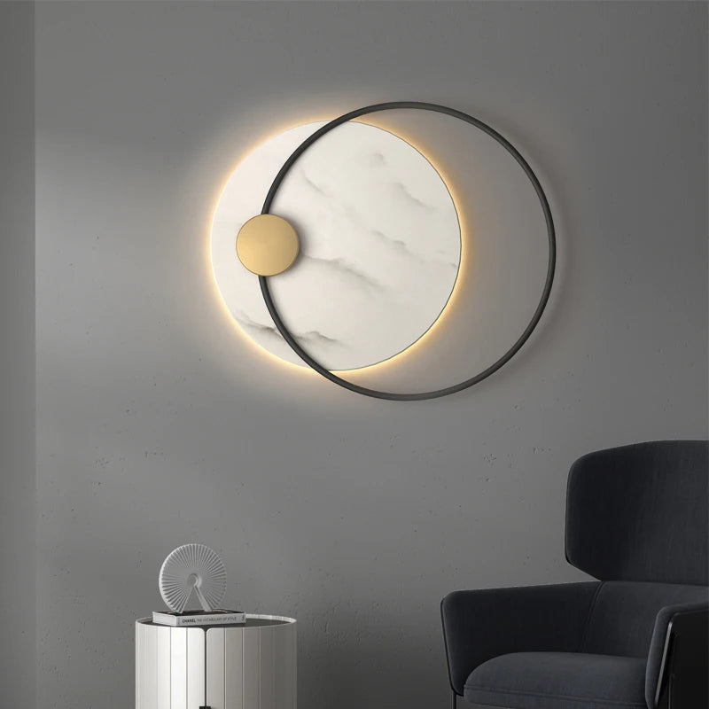 Applique murale LED moderne en métal noir avec marbre