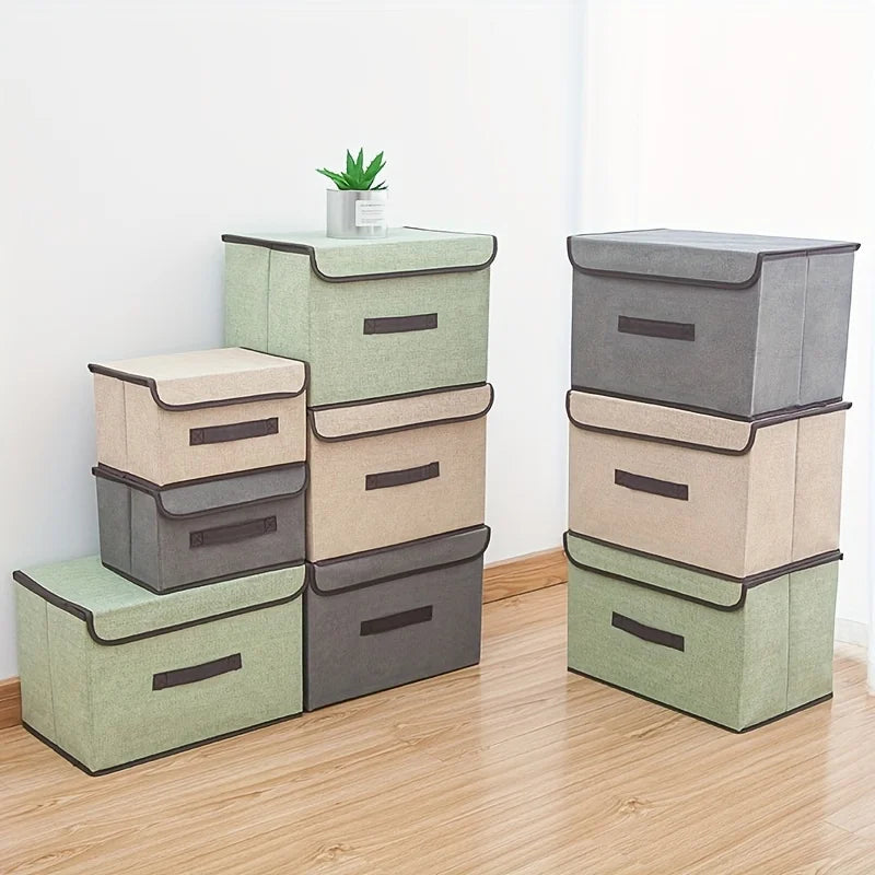 boîte de rangement en tissu pliable avec couvercle anti-poussière - vue 4 sur 12