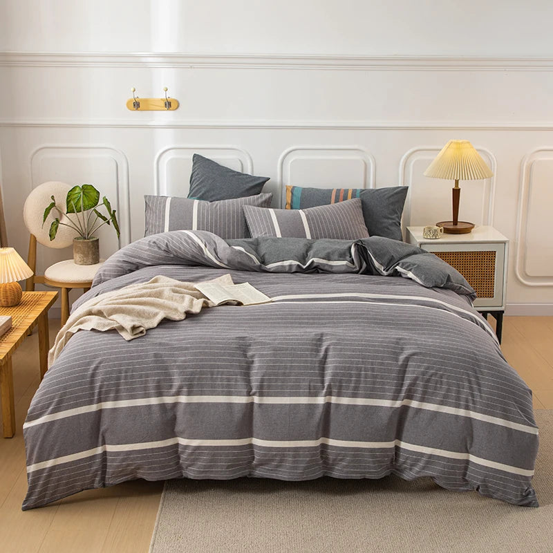 housse de couette en coton à carreaux pour lit double