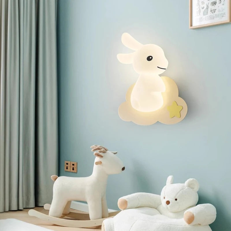 Applique murale de lapin mignon LED lampe de chambre d'enfant moderne Simple chaud chambre de bébé pépinière petite fille garçon chambre chevet appliques murales