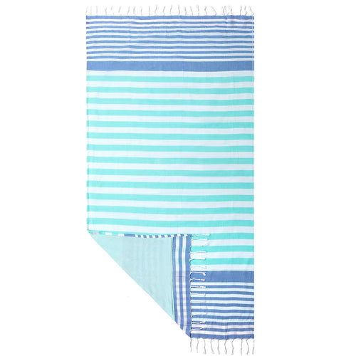 serviette de plage turque coton rayures pompons legere
