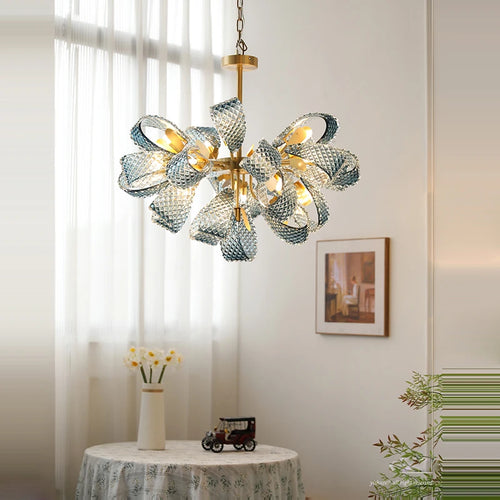 lustre artistique en verre de cristal avec led or