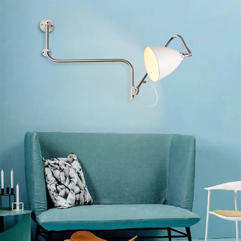 Nordic Modern Minimalist Swing Bedroom, Living Room, Study, Personalized Adjustable E27LED Creative Iron Wall Lamp - vue 3 sur 8