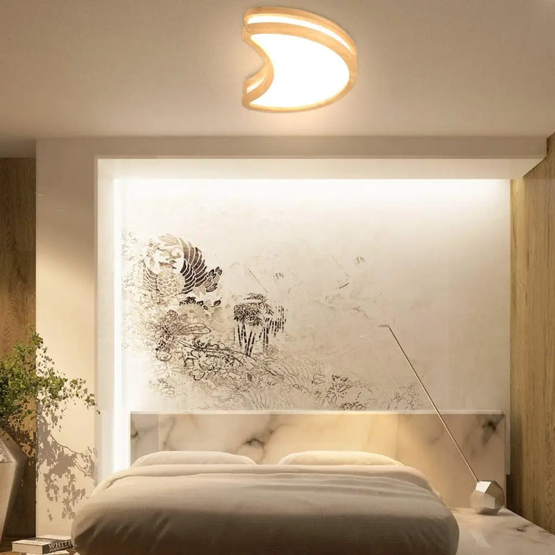 Plafonnier Led en bois avec lune Simple