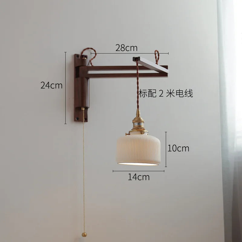 applique murale led rétro japonaise télescopique en laiton et verre - vue 5 sur 15