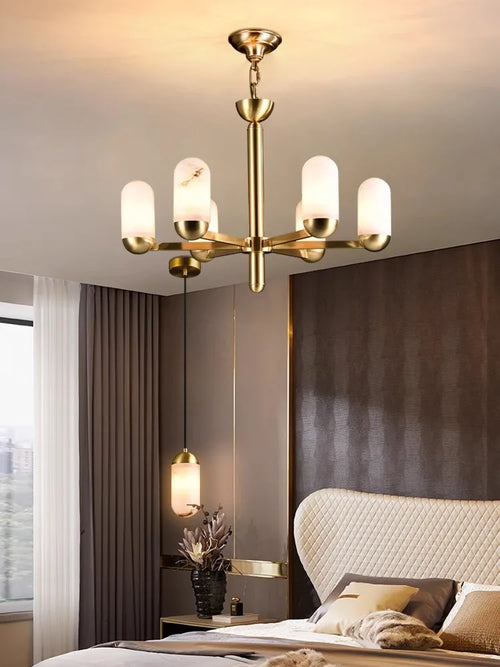 Lustre design LED marbre espagnol cuivre décoratif maison