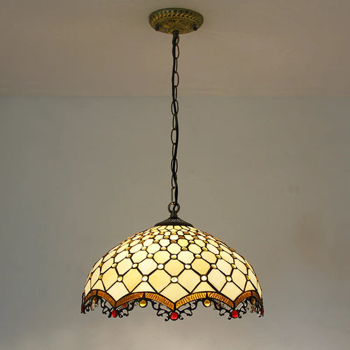 Rétro Tiffany Suspension Lumières suspension lustre salon baroque perle design Vitrail luxe 16 &quot;mer bleu marron L