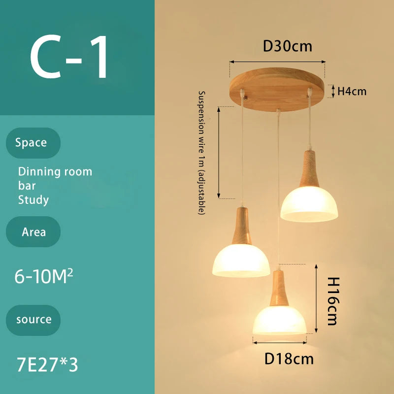 lustre en bois massif et verre luminaire suspendu - vue 10 sur 15