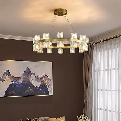 lustre moderne en cuivre led avec cristaux pour hôtel et foyer - vue 5 sur 17