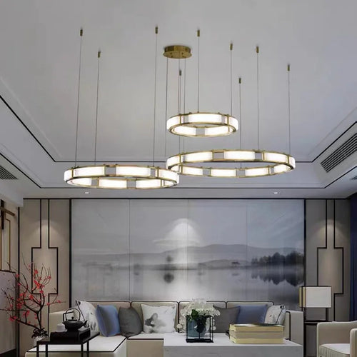 lustre rond en marbre led post-moderne à intensité réglable - vue 3 sur 10