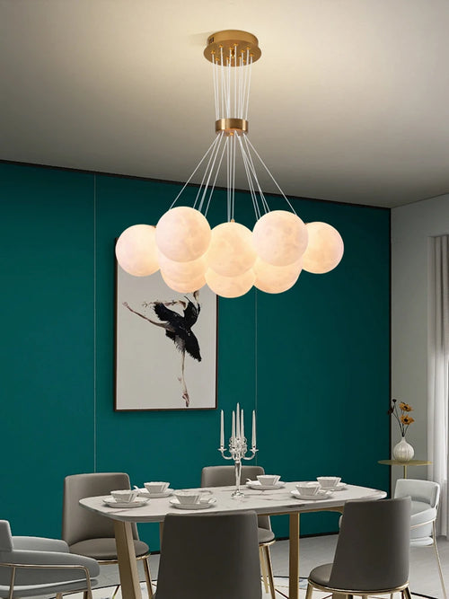 lustre sphérique planète led moderne réglable en hauteur pour décoration - vue 6 sur 19