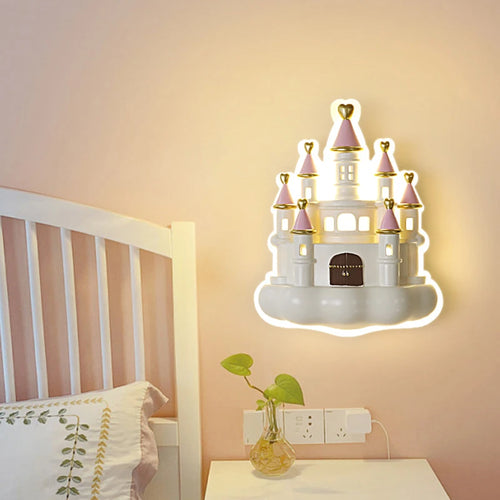 applique murale led château de dessin animé pour chambre fille protection yeux bébé - vue 2 sur 7