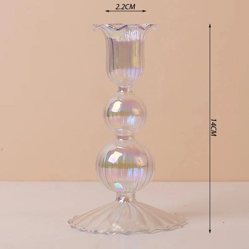 bougeoir en verre décoratif à rayures coniques pour événements festifs - vue 7 sur 30