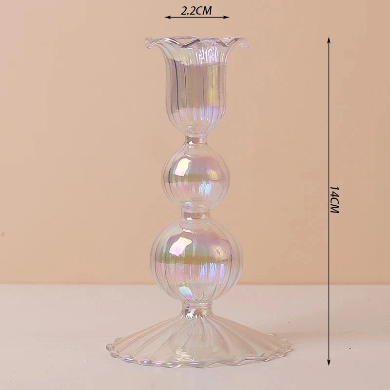 bougeoir en verre décoratif à rayures coniques pour événements festifs - vue 6 sur 30