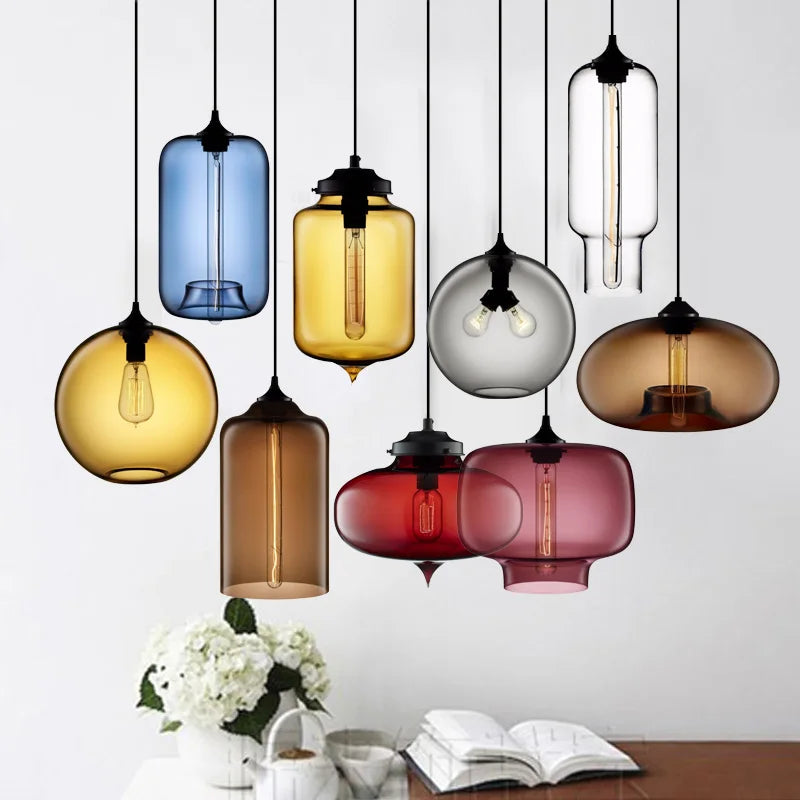 suspension moderne loft luminaire en verre multicolore vintage
