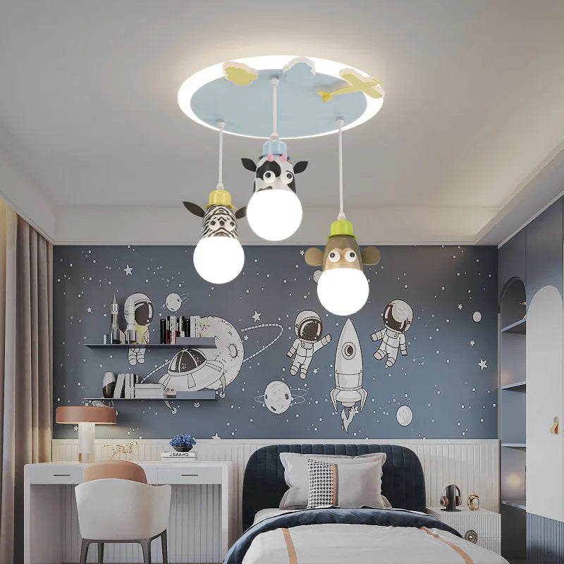 lustre dessin animé animal avec veilleuses nuage pour enfants