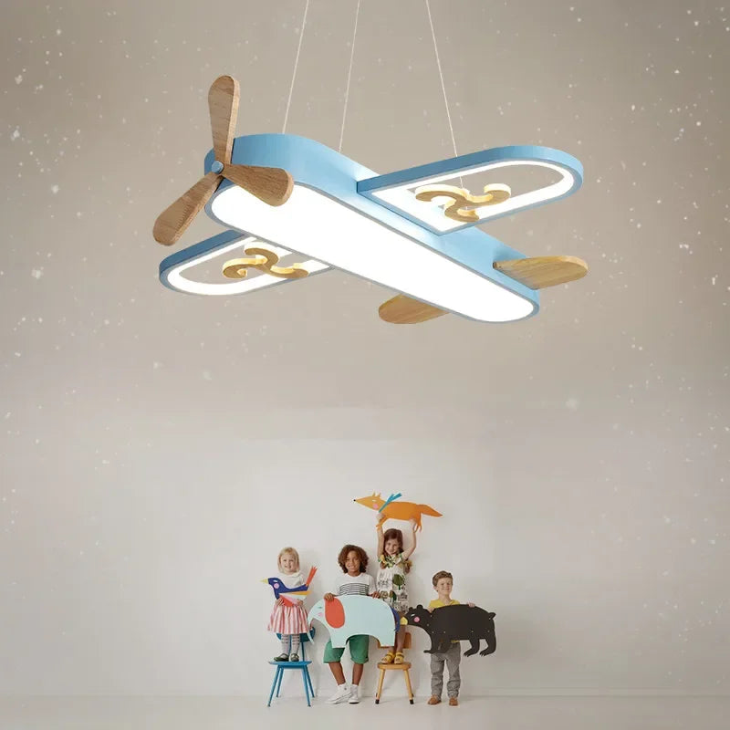 plafonnier led design minimaliste en bois forme avion pour enfants