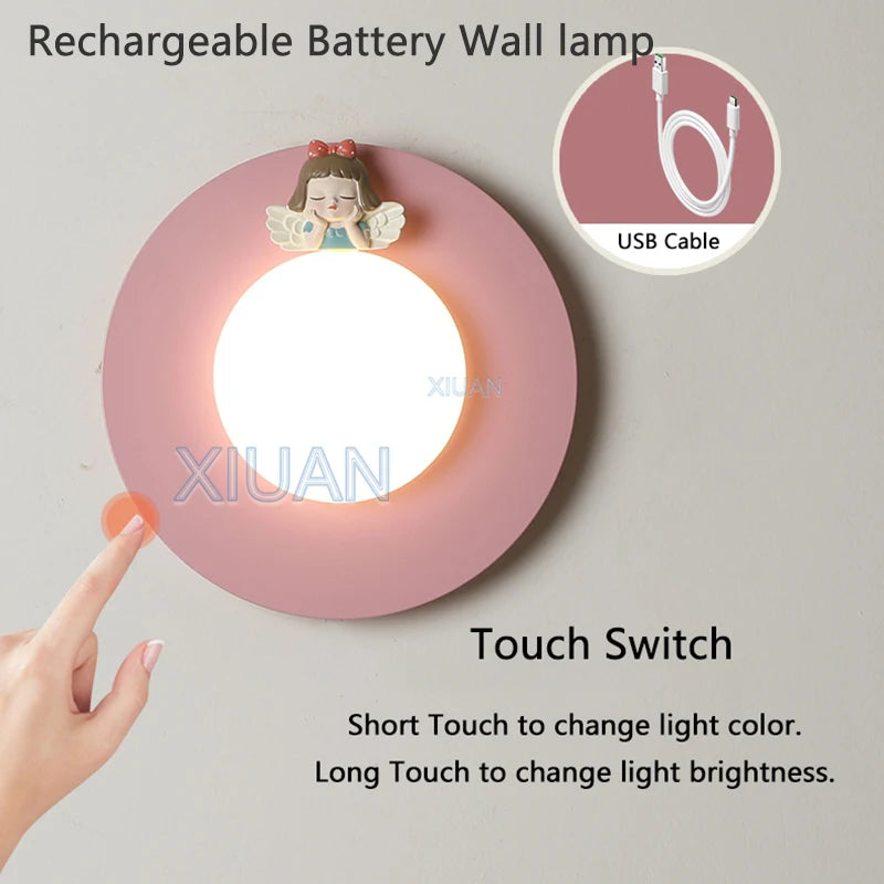 applique murale princesse design rond sans câblage à piles - vue 7 sur 23