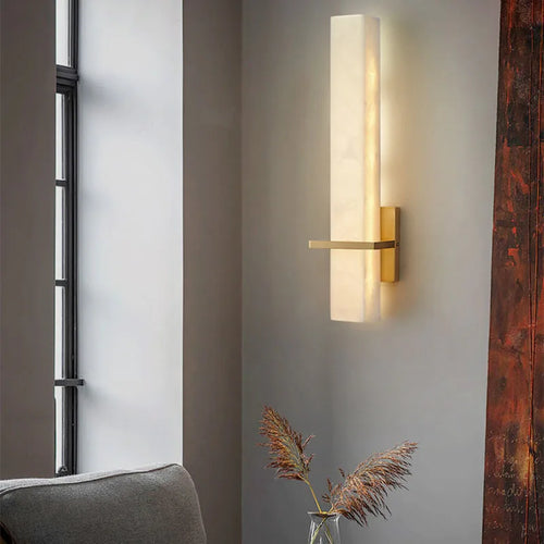 applique murale cuboïde en marbre naturel et cuivre pour éclairage d'ambiance - vue 3 sur 7