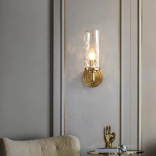 applique murale rétro en cuivre avec verre ondulé décoratif - vue 5 sur 8