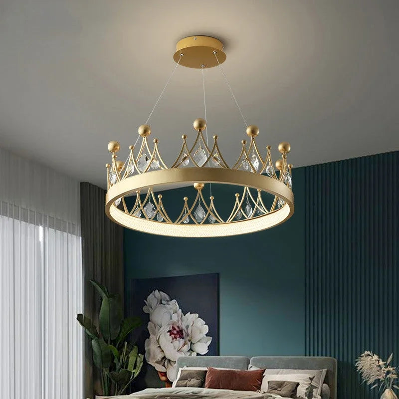2024 Simple bedroom lamp children's room living room light luxury crown crystal chandelier  pendant lights  room decor - vue 5 sur 10