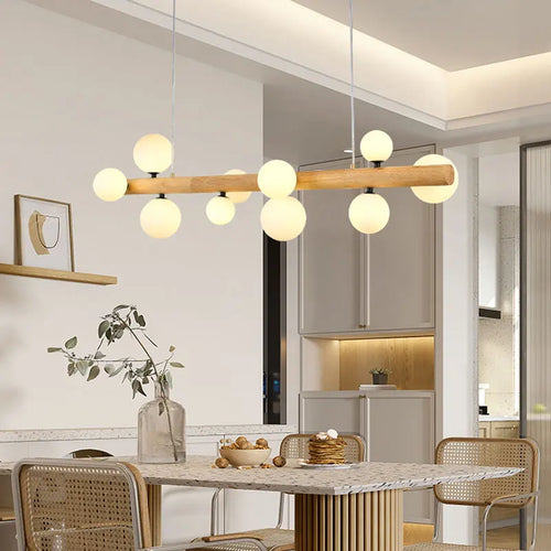 lustre moderne en bois et verre laiteux pour espaces contemporains - vue 3 sur 9